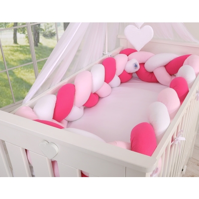 Tour de Lit Tressé pour Bébé 3,6m Rose Blanc Tour de Lit Tressé pour Bébé 3,6m Rose Blanc
